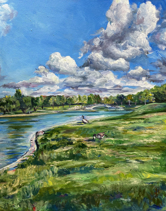 Special Day at the Park — a family day out, painted from the client's photograph
